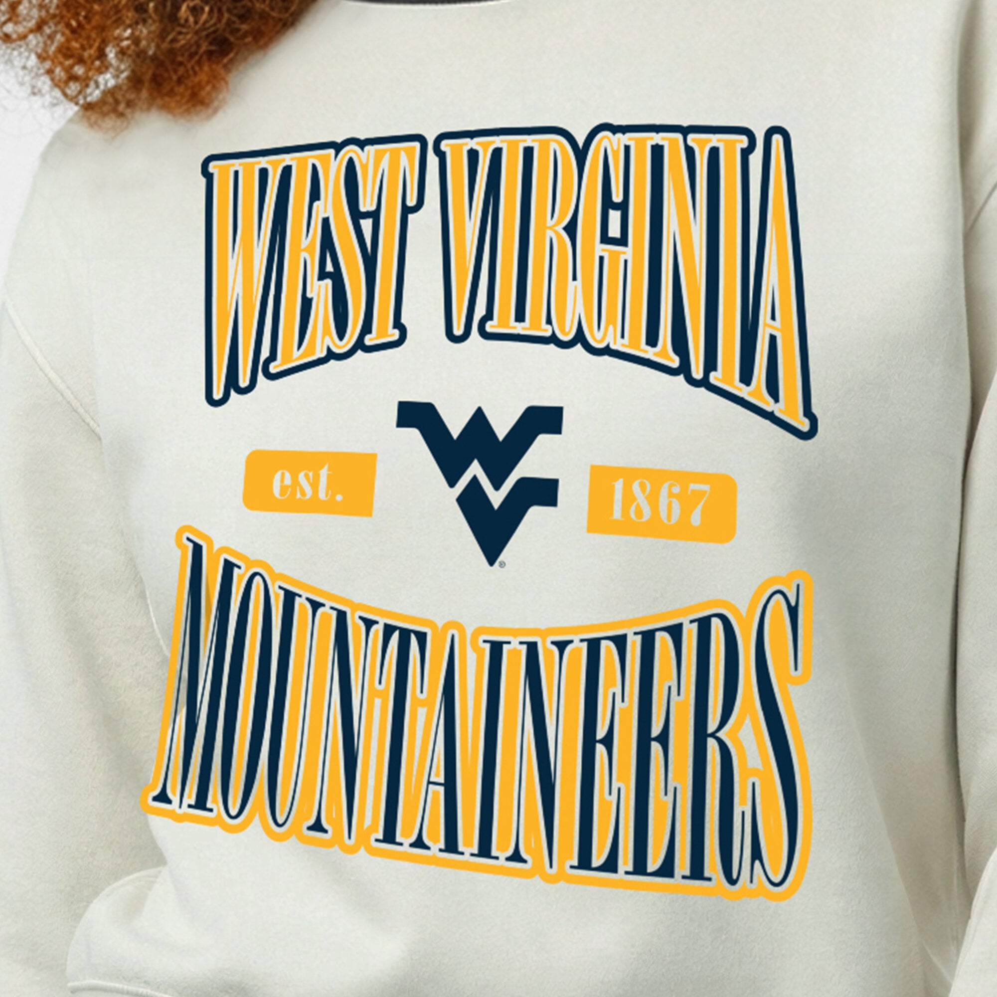 Women's Champion White West Virginia Mountaineers Yarn Dye Rib Reverse Weave Crew Sweatshirt